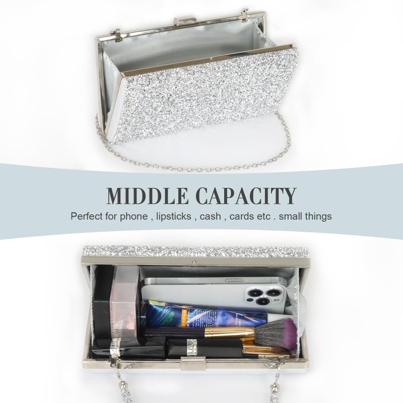 Covelin Women's Handbag Envelope Rhinestone Evening Clutch Bag Hot Silver - Image 3